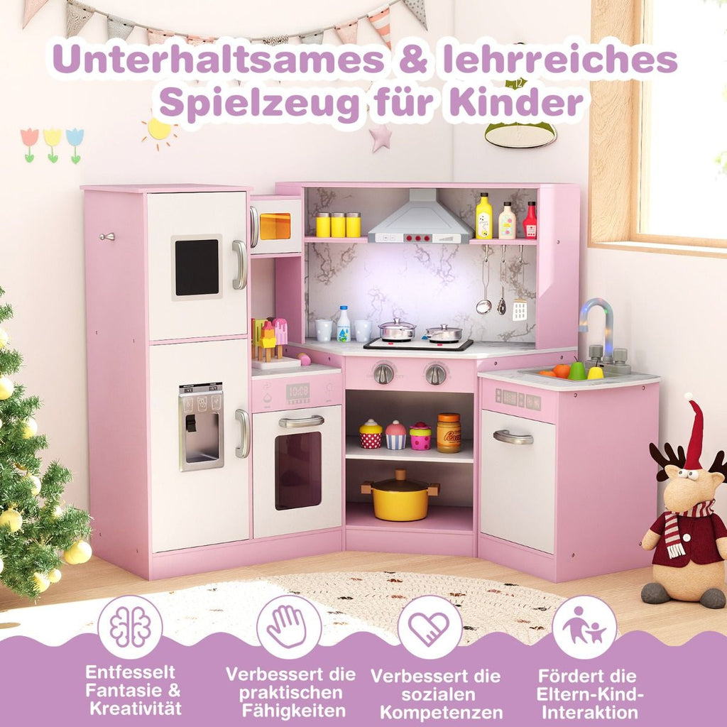Holz Eck Kinderküche Mit Licht & Sound & Tafel & Zubehör Kinderküche Spielküche Holzküche