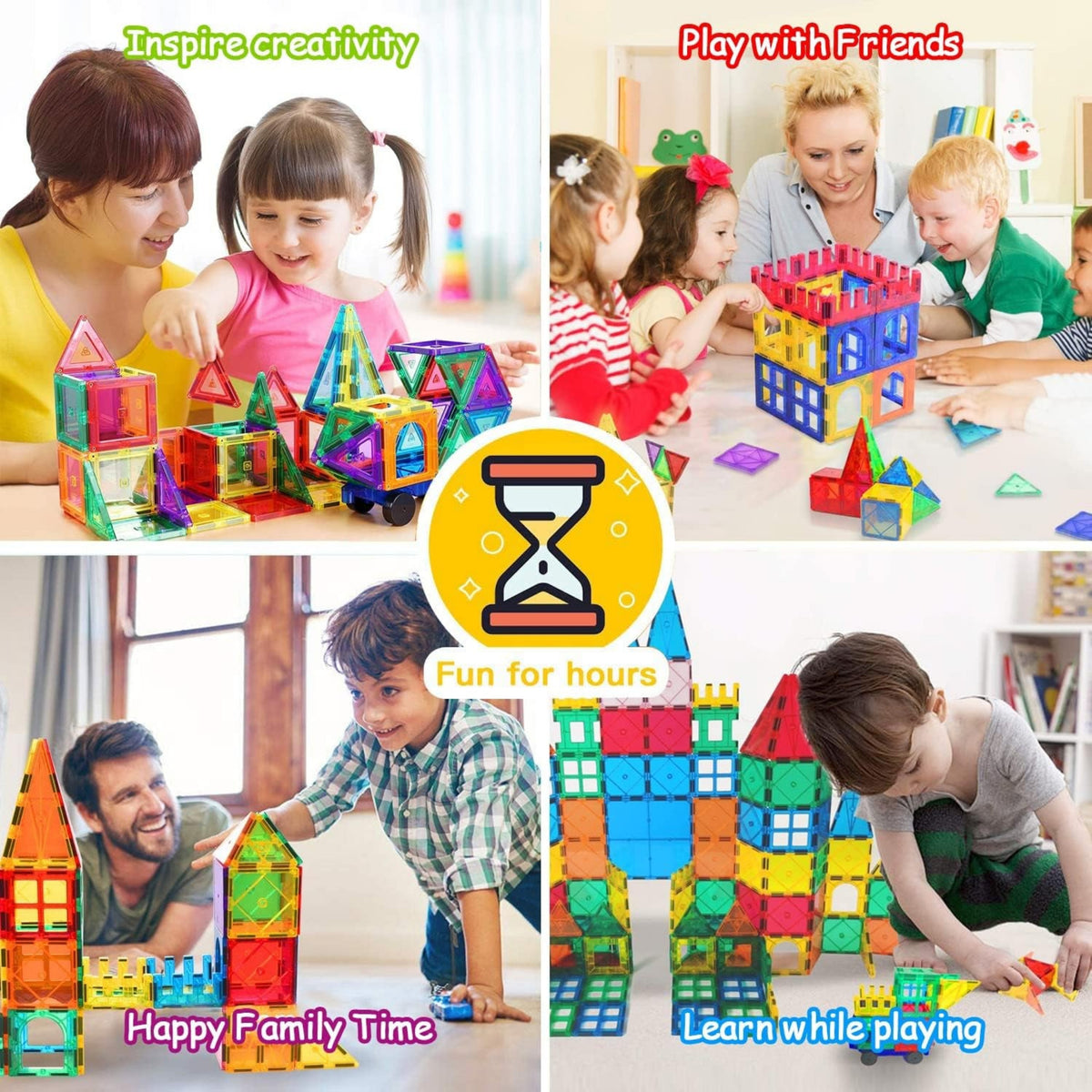 100PCS Magnetische Bausteine Mit 2 Autos Magnetbausteine Kinder Magnetspiel Montessori Magnet Bausteine Magnetic Tiles Building Blocks Weihnachts Magnete Geschenk Spielzeug Ab 3 4 5 6 7+ Junge Mädchen