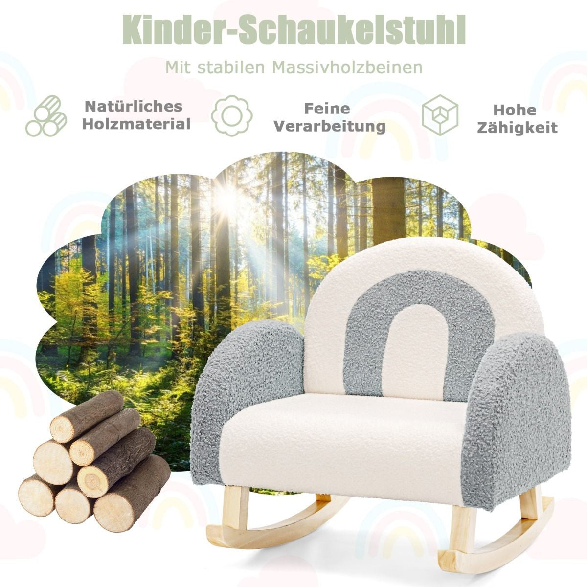 Kinder Gepolsterter Schaukelstuhl Mit Massivholzbeinen Grau