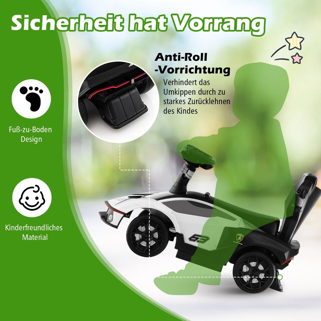 Lamborghini Rutschauto Rutschfahrzeug Mit Schiebstange & Stauraum Schiebeauto Mit Lenkrad Weiß