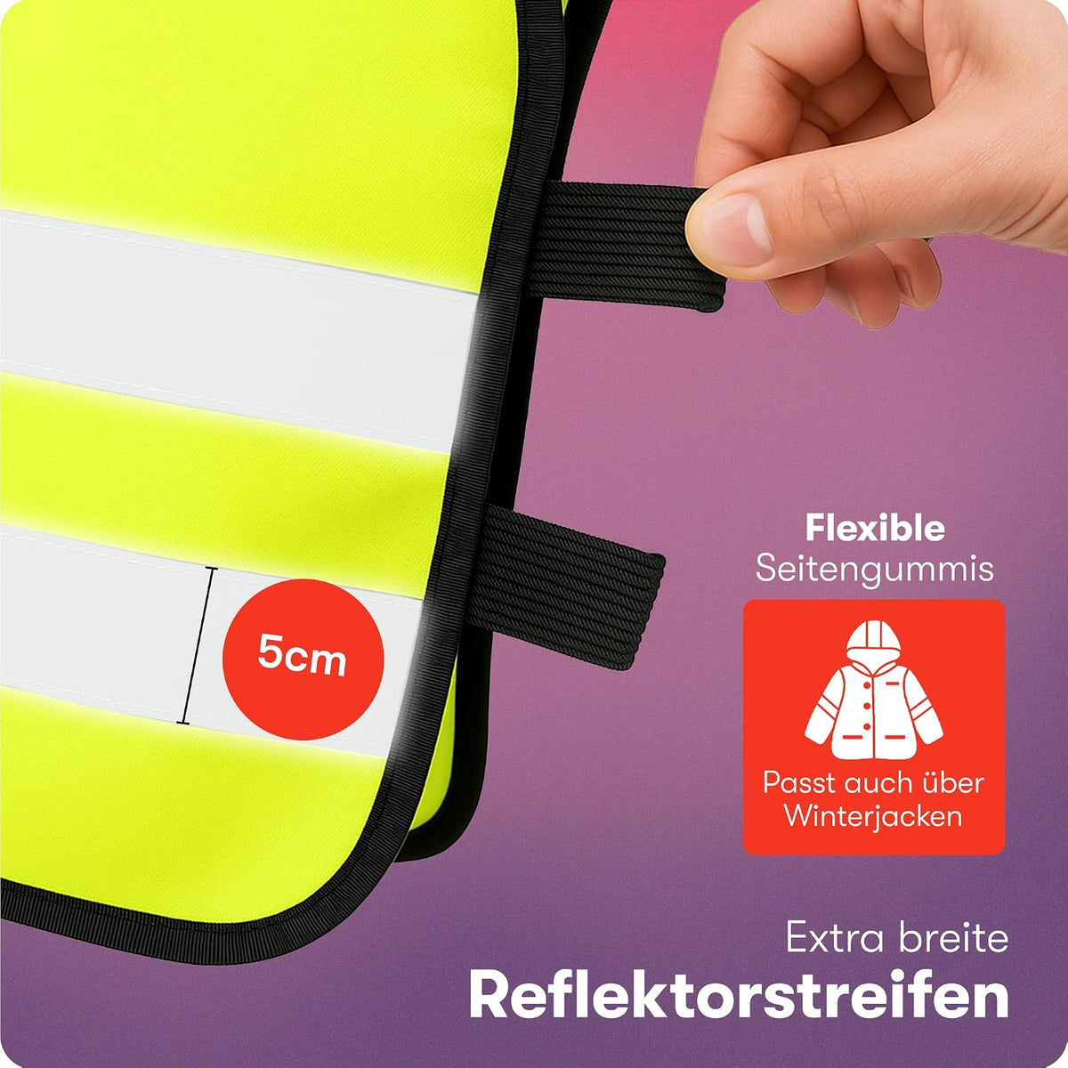 PURAHELP® Warnweste Kinder (3-12 Jahre) Sicherheitsweste [2 Stück] | [Dino & Einhorn] Für Den Schulweg, Fahrrad, Kindergarten - Reflektierende Warnweste Gelb