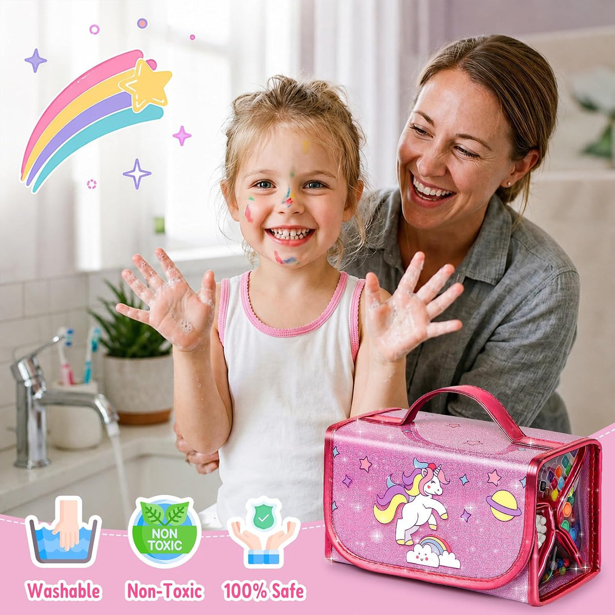 Hot Bee Einhorn Federmäppchen, Einhorn Geschenke Für Mädchen 3-7 Jahre, Filzstifte Glitzerstifte, Bastelset Kinder 3-6 Jahre, Pferde Mädchen Geschenk
