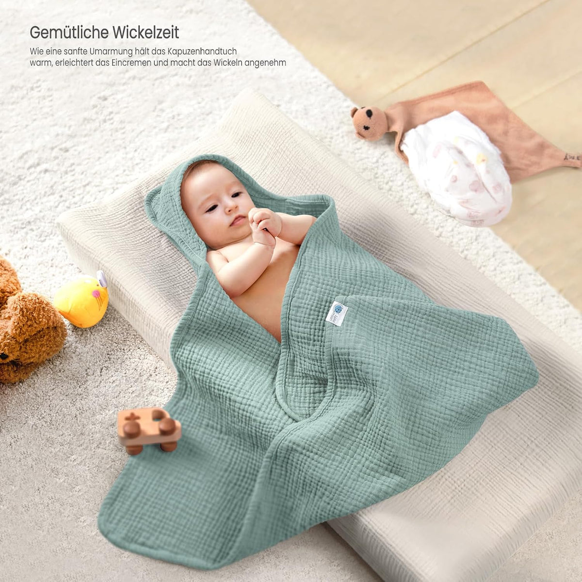 Lulumoon Kapuzenhandtuch Baby Musselin Baumwolle: 76X76Cm Für 0-18 Monate | Oeko-Tex-Zertifiziert - Baby Handtuch Kapuze Weich Und Saugfähig Hält Babys Nach Dem Baden Warm