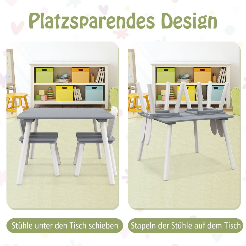 Kindertisch Mit 2 Stühlen 3 TLG. Kindersitzgruppe Mit Massivholzbeine Weiß/Rosa/Grau