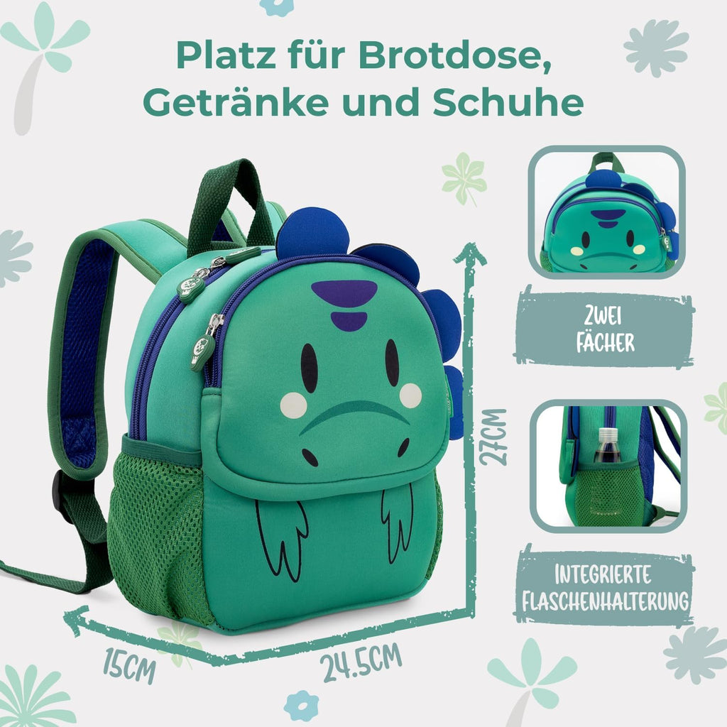REISERACKER Kindergartenrucksack Ab 1 Jahr Mit Tiermotiv Für Kita – Grün | Wasserabweisend & Kratzfest Mit Reflektoren – Zwei Hauptfächer, Namensschild & Kinderfreundlicher Reißverschluss