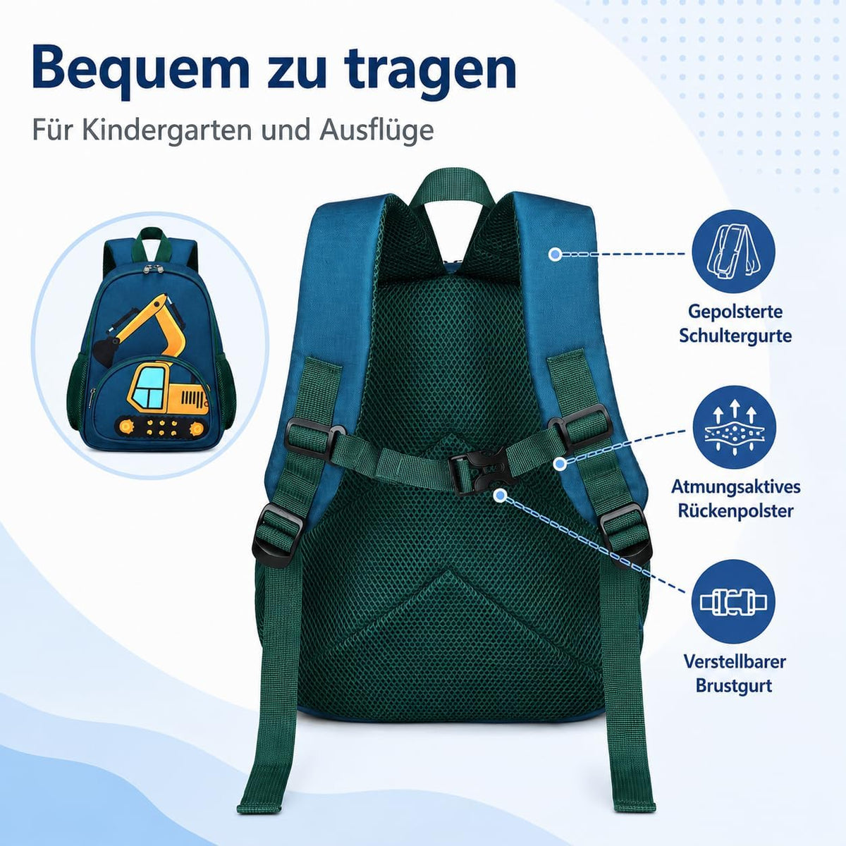 LOIDOU Kinderrucksack Jungen Kinder Rucksack Tagesrucksack Vorschulrucksack Kindergartentasche Schulrucksack Für Schule Kita 38Cm 3-8Y