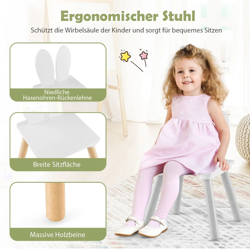 Kindertisch Mit 2 Stühlen 3 TLG. Kindersitzgruppe Mit Massivholzbeine Weiß/Rosa/Grau