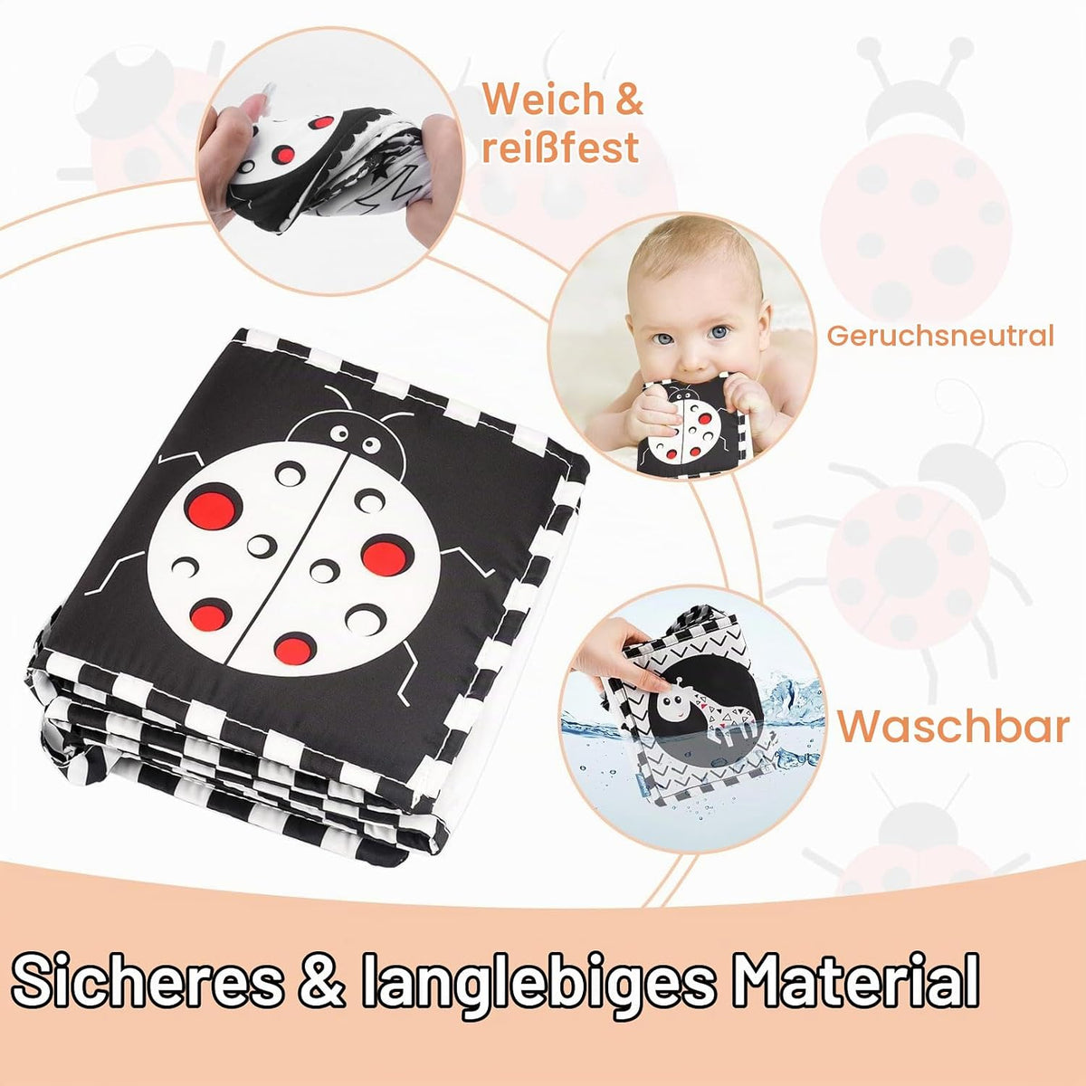 Kontrastbuch - Doppelseitig Schwarz-Weiß Buch Für Babys, Klingendes Wahrnehmungs-Spielzeug Für 0-6 Monate, Geschenke Für Kleinkinder Und Neugeborene