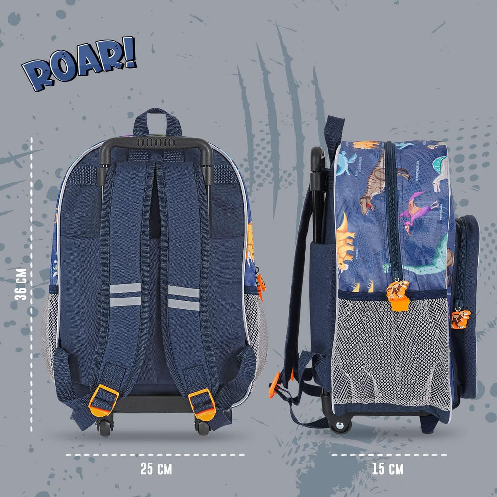 PERLETTI Kinder Rucksack Blau Für Kindergarten Jungen 3 4 5 6 Jahre - Kinderrucksack Mit Abnehmbaren Rädern Für Kleinkinder - Pirat Dinosaurier Rollrucksack Mit Reflektierenden Details