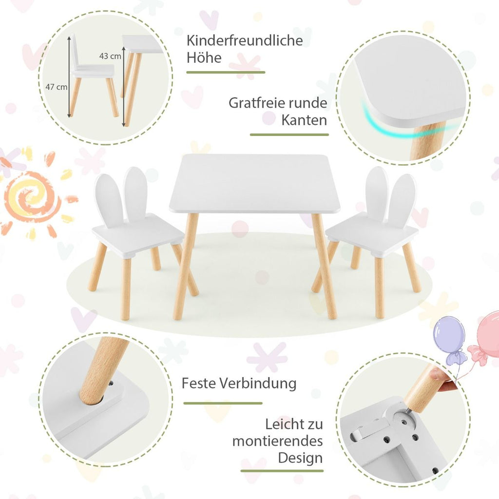 Kindertisch Mit 2 Stühlen 3 TLG. Kindersitzgruppe Mit Massivholzbeine Weiß/Rosa/Grau