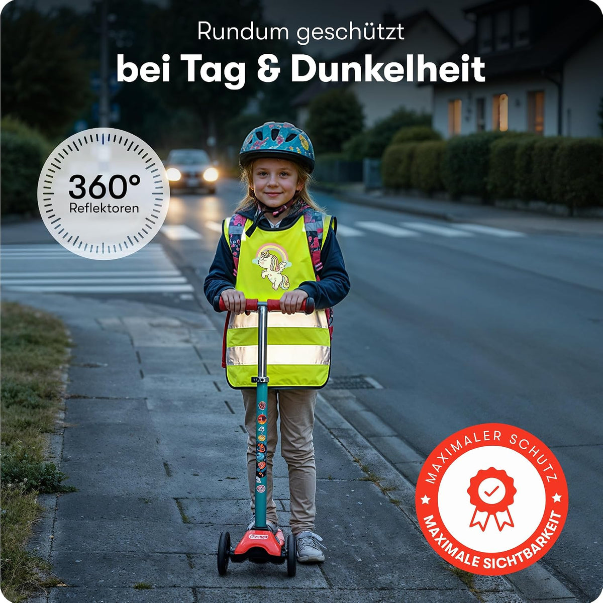 PURAHELP® Warnweste Kinder (3-12 Jahre) Sicherheitsweste [2 Stück] | [Dino & Einhorn] Für Den Schulweg, Fahrrad, Kindergarten - Reflektierende Warnweste Gelb