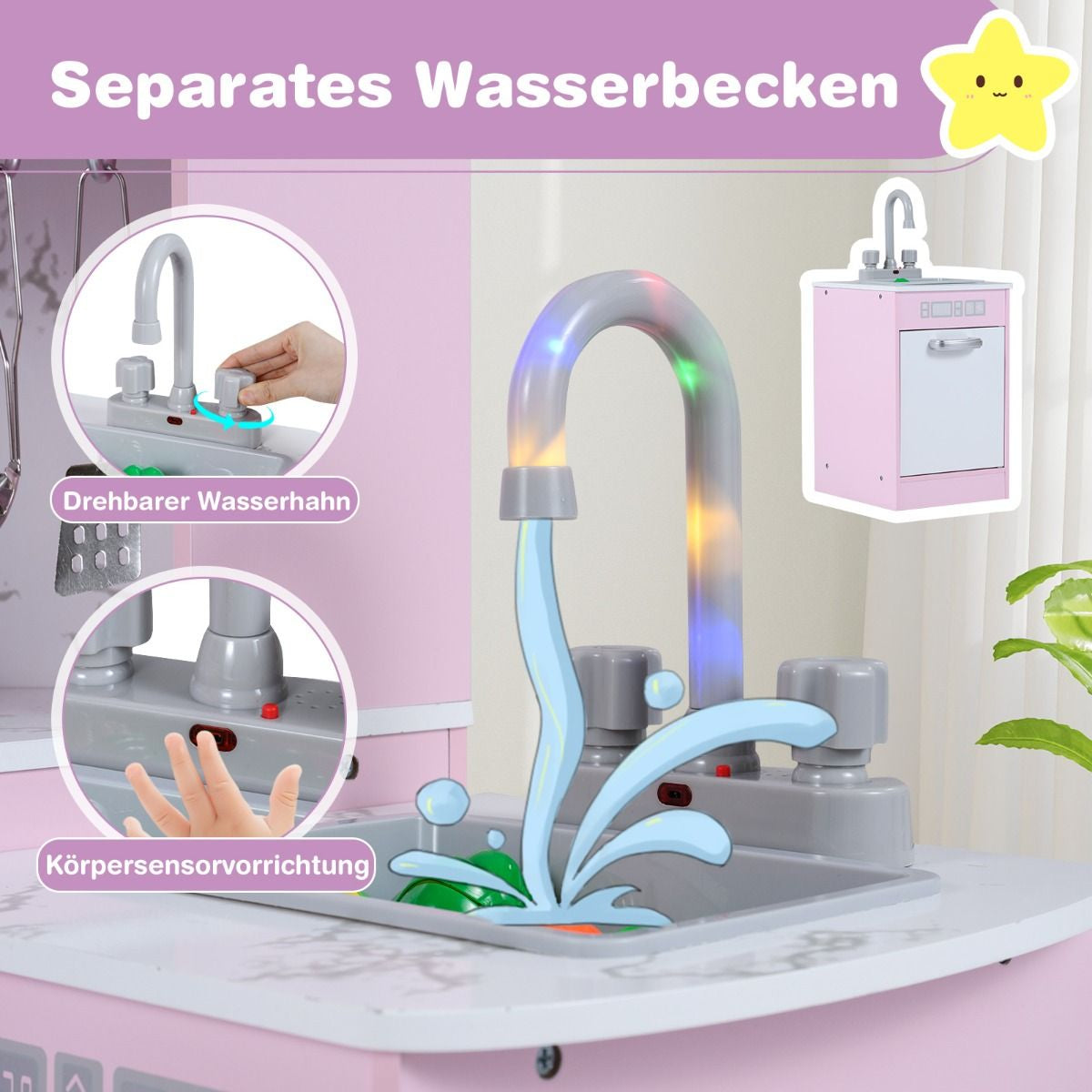 Holz Eck Kinderküche Mit Licht & Sound & Tafel & Zubehör Kinderküche Spielküche Holzküche
