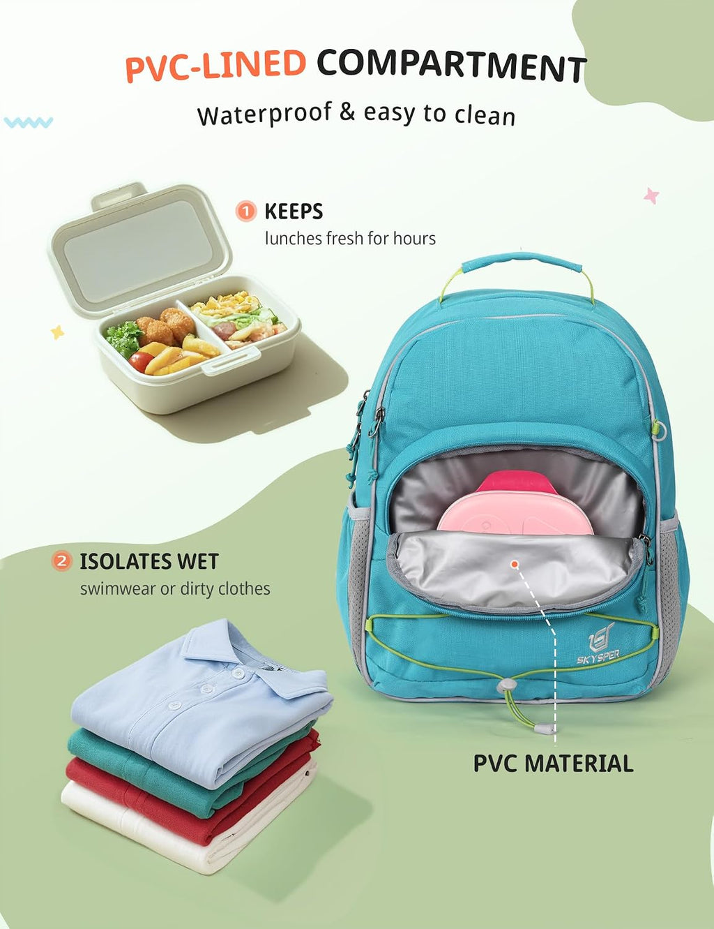 SKYSPER Rucksack Kinder 12L, Kinder Wanderrucksack Ab 6-10 Jahre | Kindergartenrucksack Mit Brustgurt Für Brotdose, Kindergarten, Schule, Ausflüge Und Wanderungen,Grün