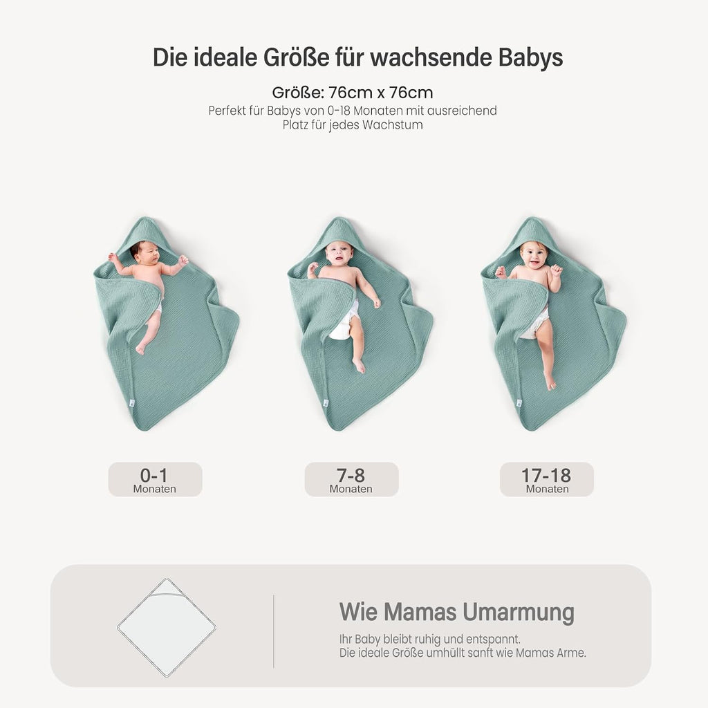 Lulumoon Kapuzenhandtuch Baby Musselin Baumwolle: 76X76Cm Für 0-18 Monate | Oeko-Tex-Zertifiziert - Baby Handtuch Kapuze Weich Und Saugfähig Hält Babys Nach Dem Baden Warm