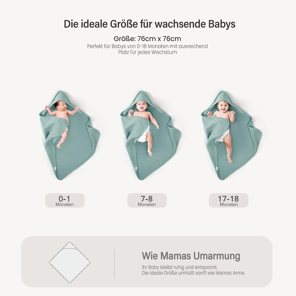 Lulumoon Kapuzenhandtuch Baby Musselin Baumwolle: 76X76Cm Für 0-18 Monate | Oeko-Tex-Zertifiziert - Baby Handtuch Kapuze Weich Und Saugfähig Hält Babys Nach Dem Baden Warm