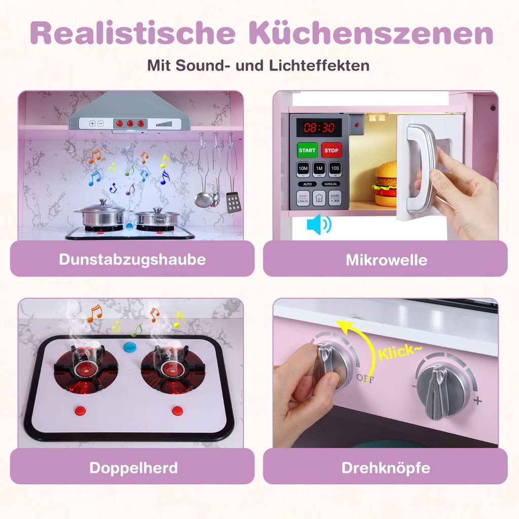 Holz Eck Kinderküche Mit Licht & Sound & Tafel & Zubehör Kinderküche Spielküche Holzküche