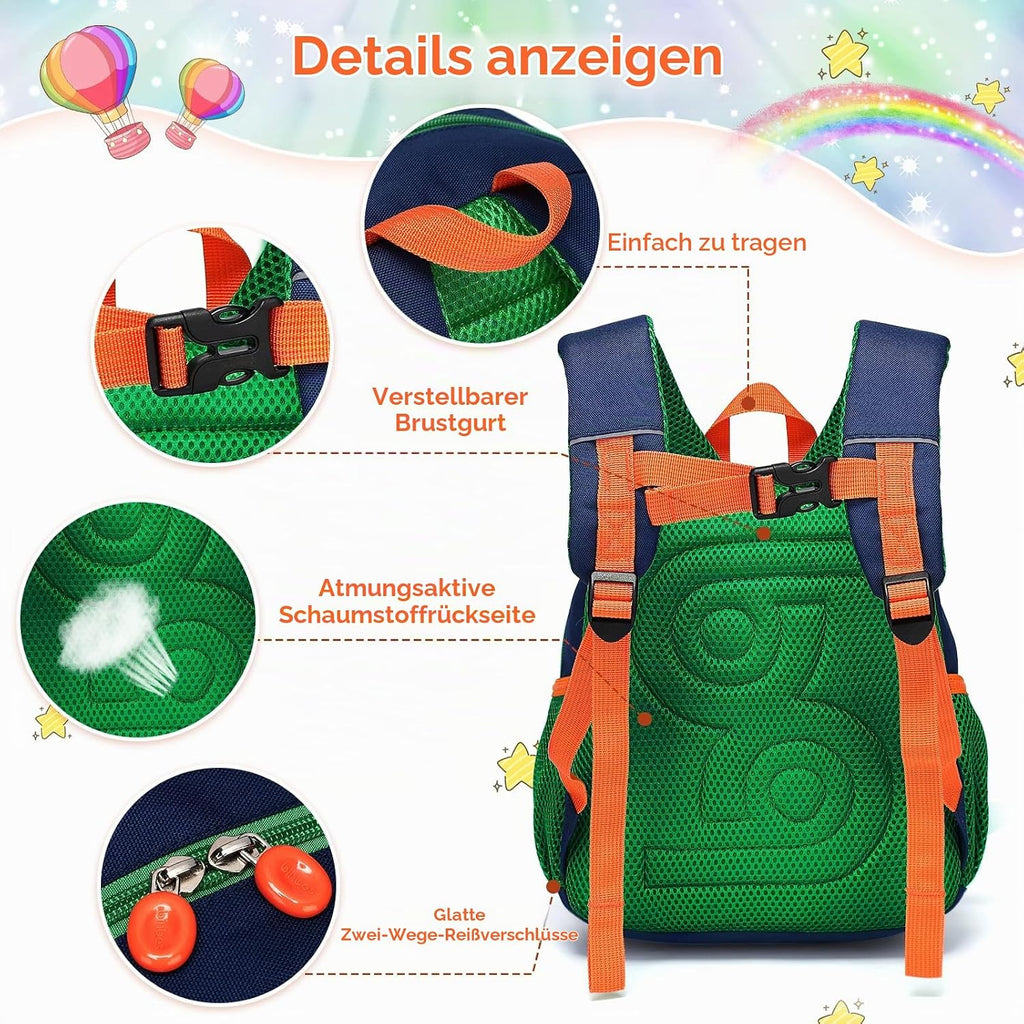 Kinderrucksack Jungen Kleiner Rucksack Kinder Mit Brustgurt, Grün | Leicht Wasserdicht Vorschule Kleinkind, Schulrucksack Dinosaurier, Tagesrucksack, Kindergarten Schultasche Für 1-5 Jahre