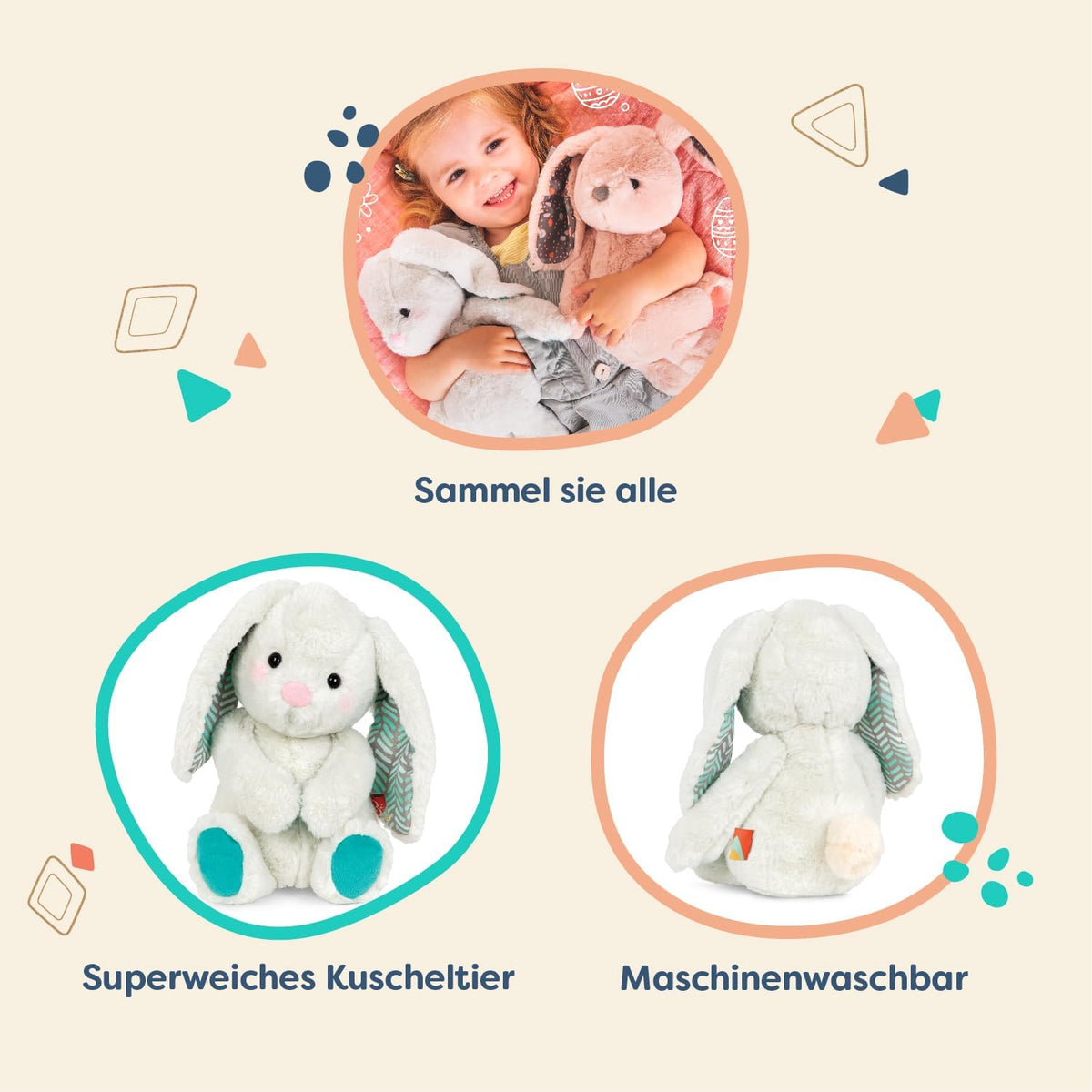 B. Toys Happyhues Peppy-Mint Bunny, Plüschhase, Waschmaschinenfest | Weiches Stofftier-Kaninchen Mit Eis-Mintfarbenem Fell, Chevronartigen Ohren Und Jadefarbenen Pfoten, 0+ Monate