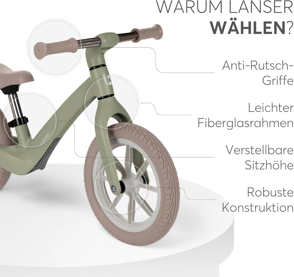 Kikkaboo Laufrad Ab 3 Jahre LANSER, Ultraleichtes Balance Bike, 12 Zoll, Verstellbarer Sitz, Fahrrad Für Kleinkinder 3-6 Jahre, Grün
