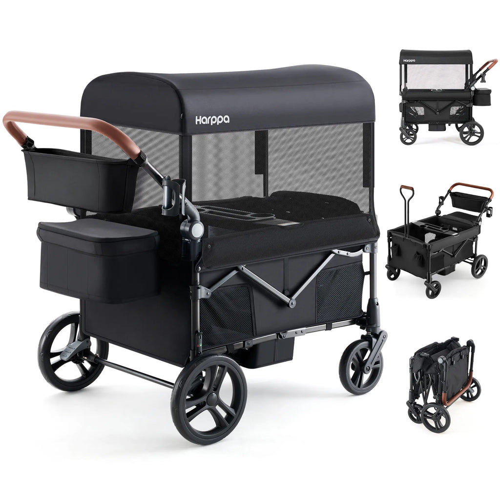 HARPPA Baby Stroller Wagon, Lightweight Folding Adjustable 2-Seat/4-Seat Travel Stroller, Canopy, Push-Pull Handle, EVA Foam All-Terrain Wheel, Large Storage, Outdoor/Camping Use, Lightweight Travel Stroller, Adjustable Stroller