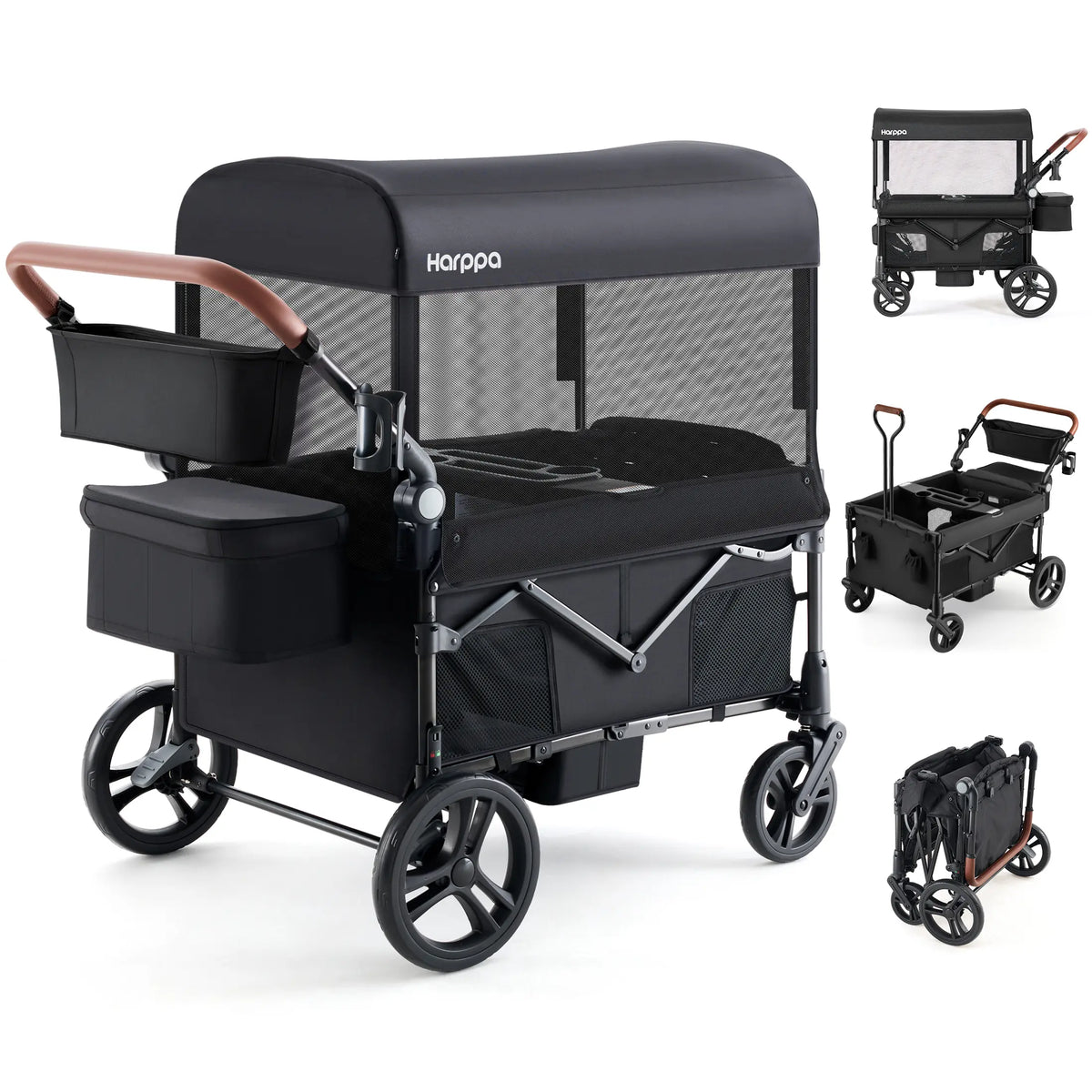 HARPPA Baby Stroller Wagon, Lightweight Folding Adjustable 2-Seat/4-Seat Travel Stroller, Canopy, Push-Pull Handle, EVA Foam All-Terrain Wheel, Large Storage, Outdoor/Camping Use, Lightweight Travel Stroller, Adjustable Stroller