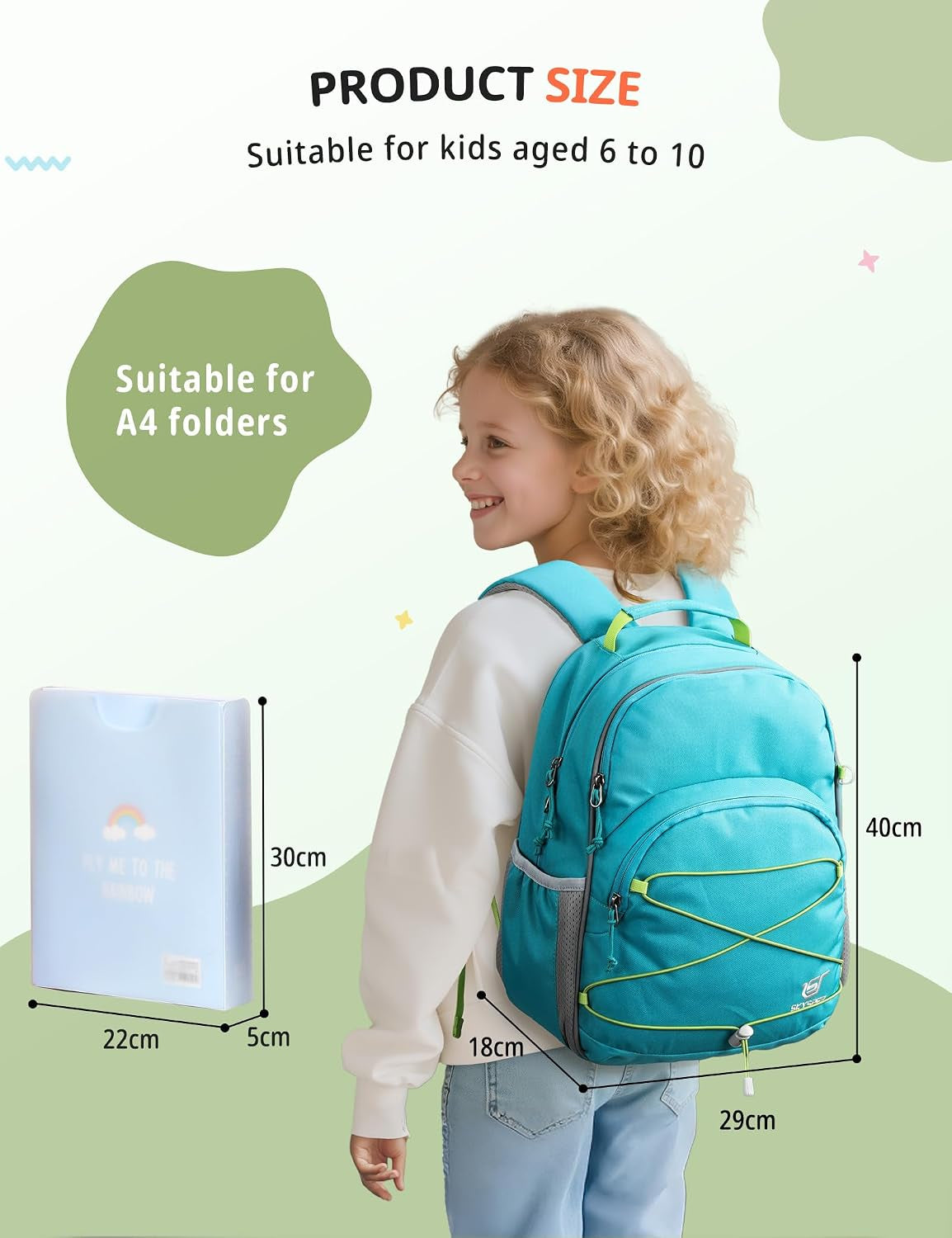 SKYSPER Rucksack Kinder 12L, Kinder Wanderrucksack Ab 6-10 Jahre | Kindergartenrucksack Mit Brustgurt Für Brotdose, Kindergarten, Schule, Ausflüge Und Wanderungen,Grün