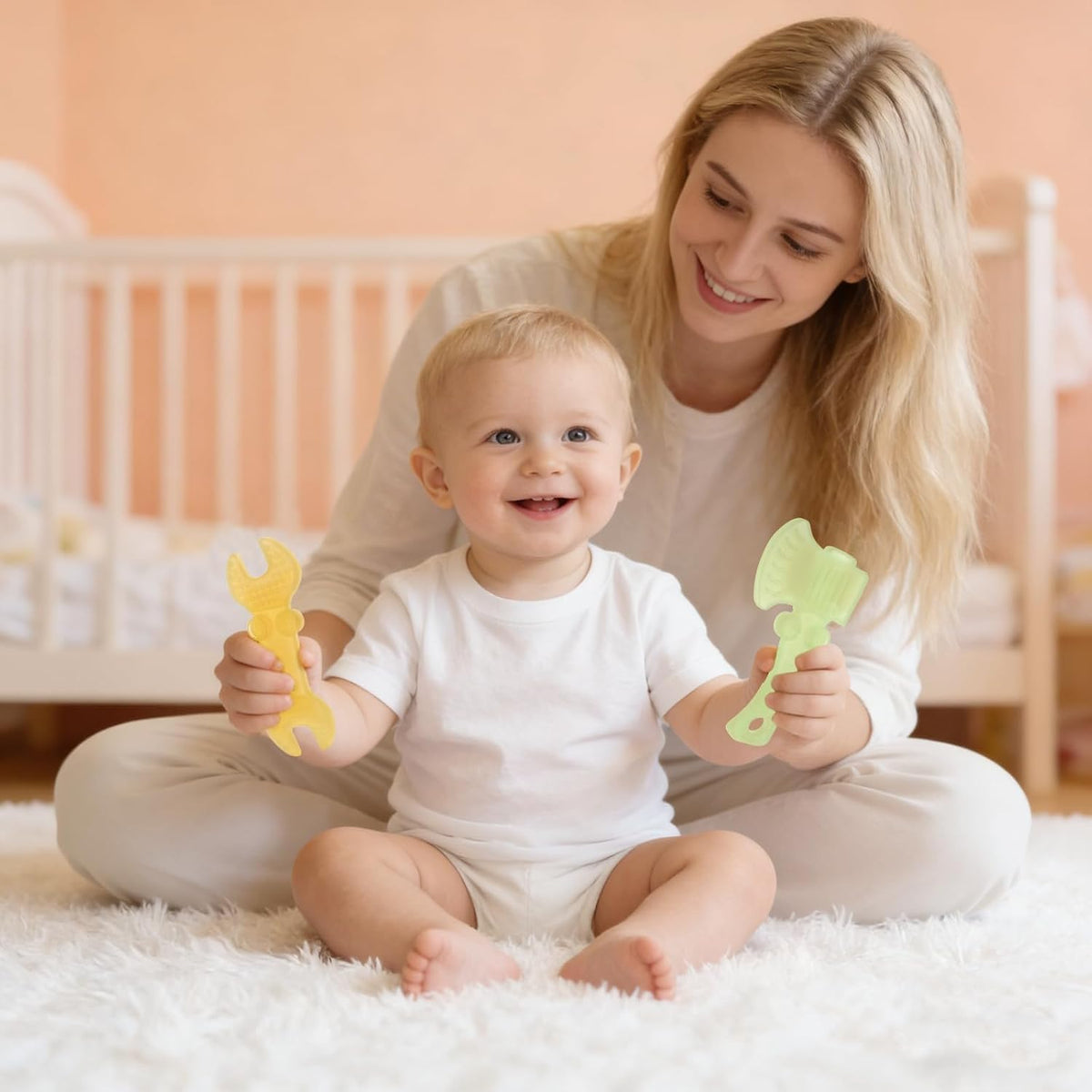TYRY.HU Beißringe Baby Durchsichtiges Spielzeug Werkzeug Aus Lebensmittelechtem Silikon,Zur Beruhigung Des Zahnfleischs,Leicht Zu Greifen,Bpa-Frei Geschenk Für Babys 0 3 6 12 Monate 4Er