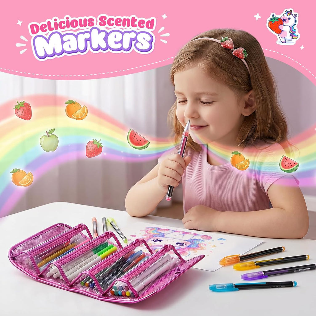 Hot Bee Einhorn Federmäppchen, Einhorn Geschenke Für Mädchen 3-7 Jahre, Filzstifte Glitzerstifte, Bastelset Kinder 3-6 Jahre, Pferde Mädchen Geschenk