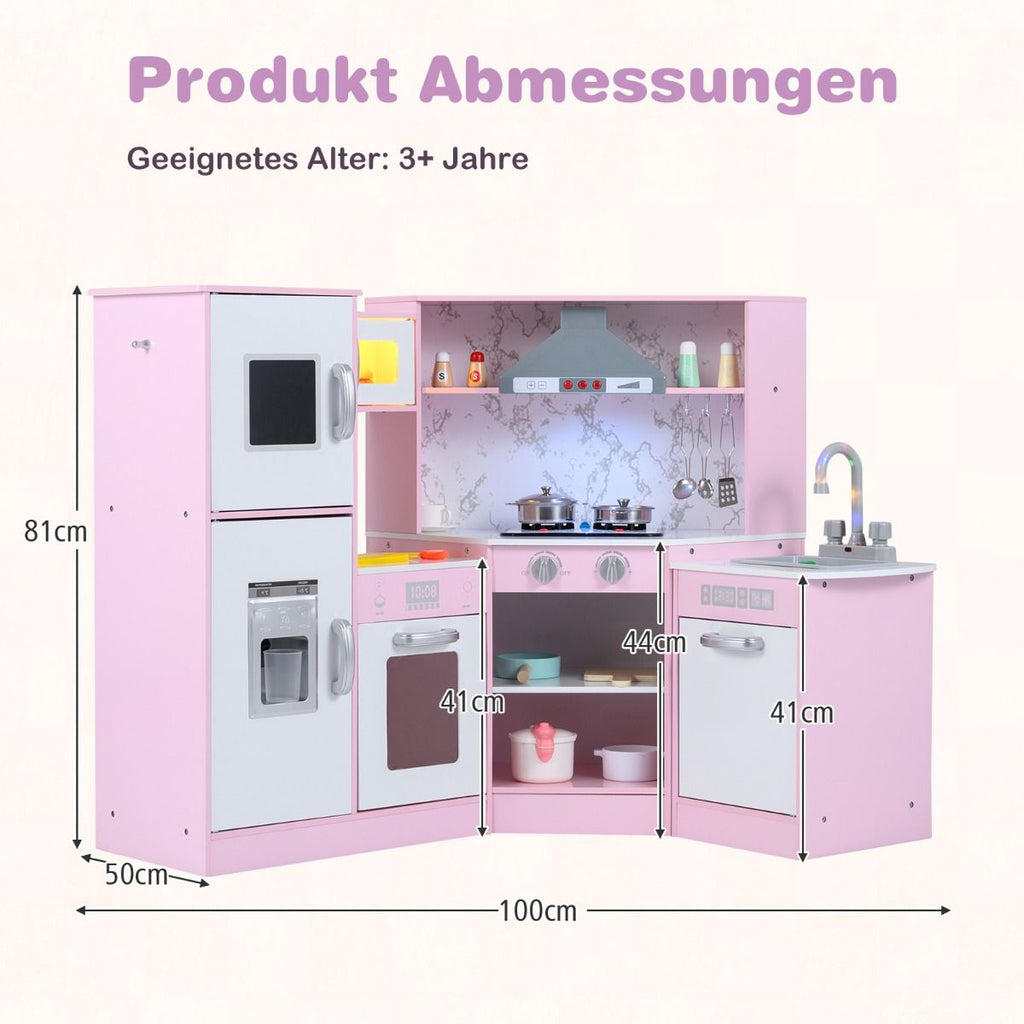 Holz Eck Kinderküche Mit Licht & Sound & Tafel & Zubehör Kinderküche Spielküche Holzküche