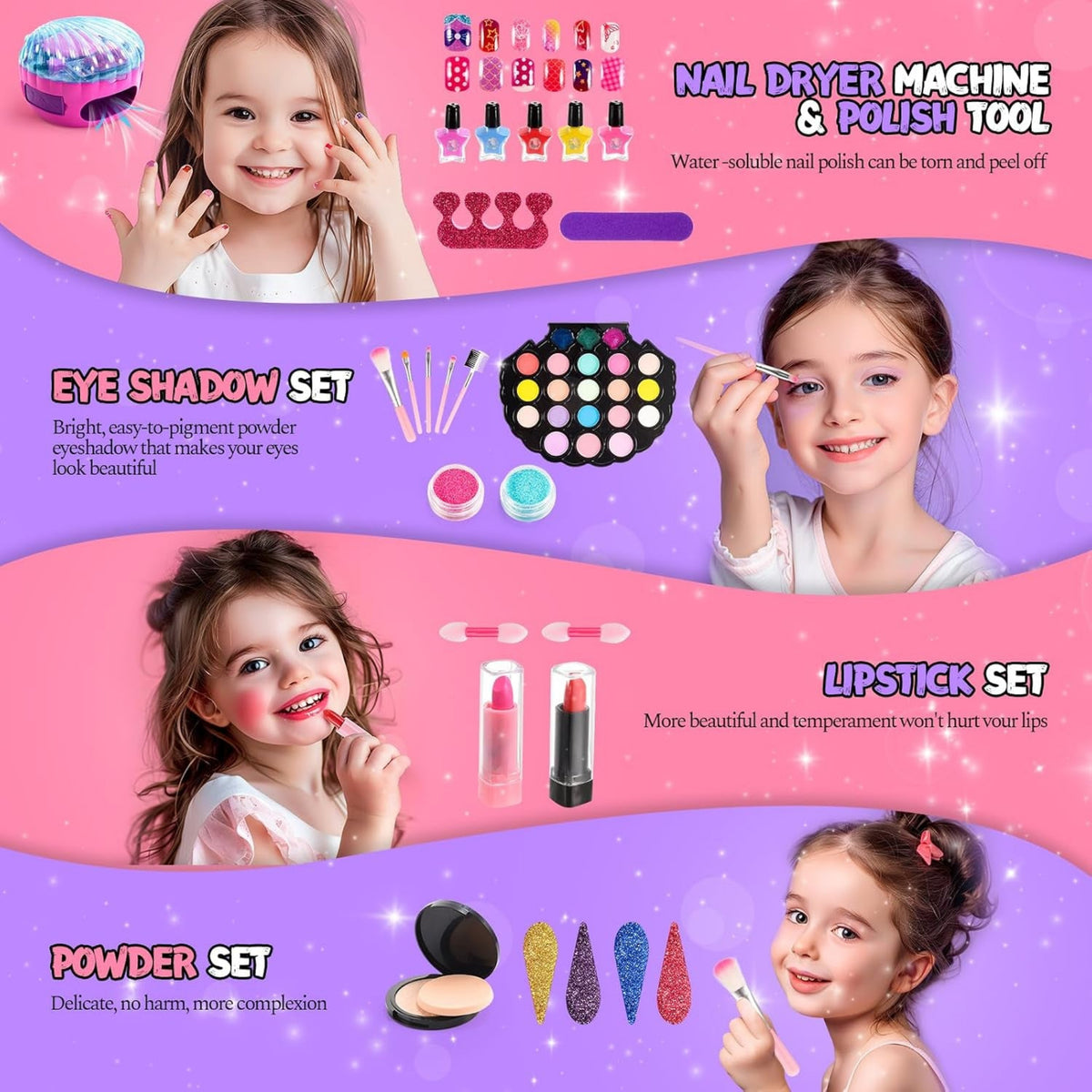 Schminke Kinder Mädchen Spielzeug Ab 3 4 5 6 7 8 9 Jahre, Nagelstudio Kinder Mädchen Geburtstag Geschenk 3-9 Jahre Meerjungfrau Kinderschminke Set 3 4 5 6 7 8 9 Jahre Geschenkideen