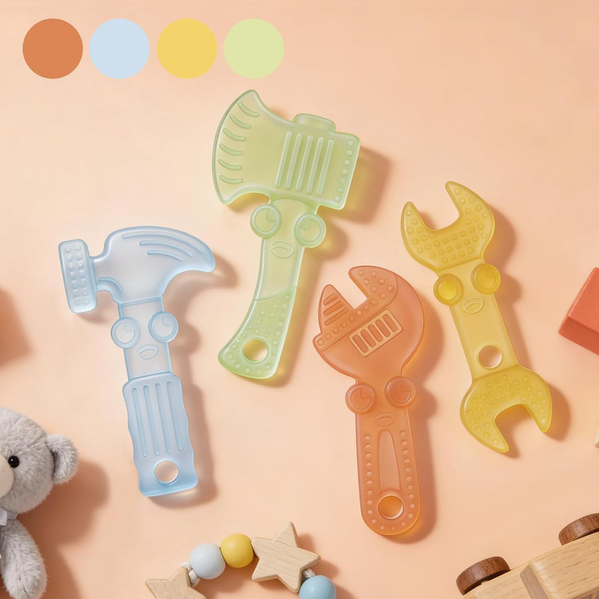 TYRY.HU Beißringe Baby Durchsichtiges Spielzeug Werkzeug Aus Lebensmittelechtem Silikon,Zur Beruhigung Des Zahnfleischs,Leicht Zu Greifen,Bpa-Frei Geschenk Für Babys 0 3 6 12 Monate 4Er