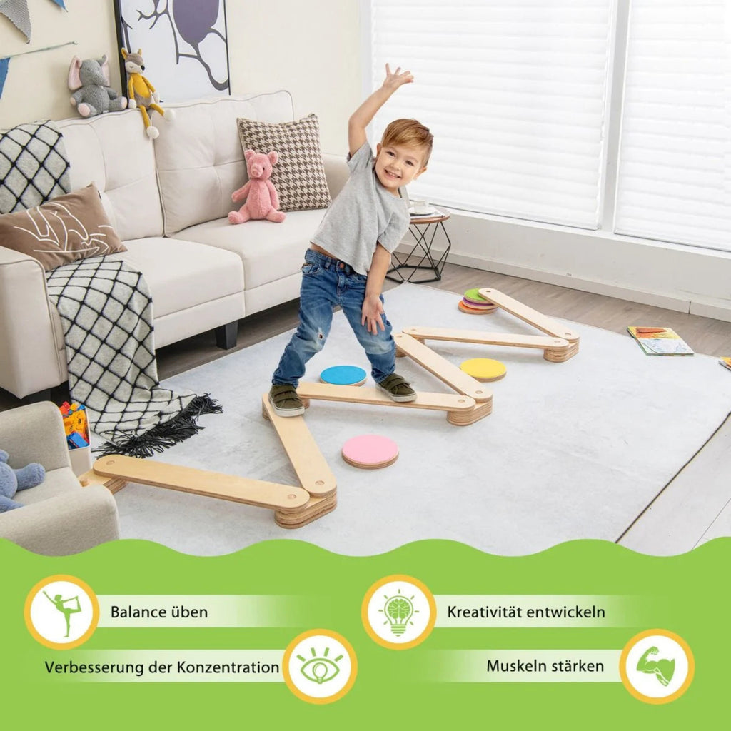12 Tlg. Balancierbalken Mit 6 Balanciersteine Frei Kombinierbar Aus Holz Für Kinder