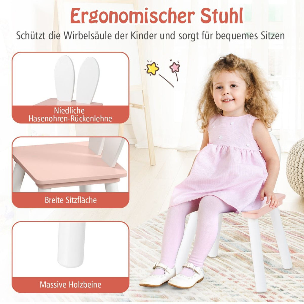 Kindertisch Mit 2 Stühlen 3 TLG. Kindersitzgruppe Mit Massivholzbeine Weiß/Rosa/Grau
