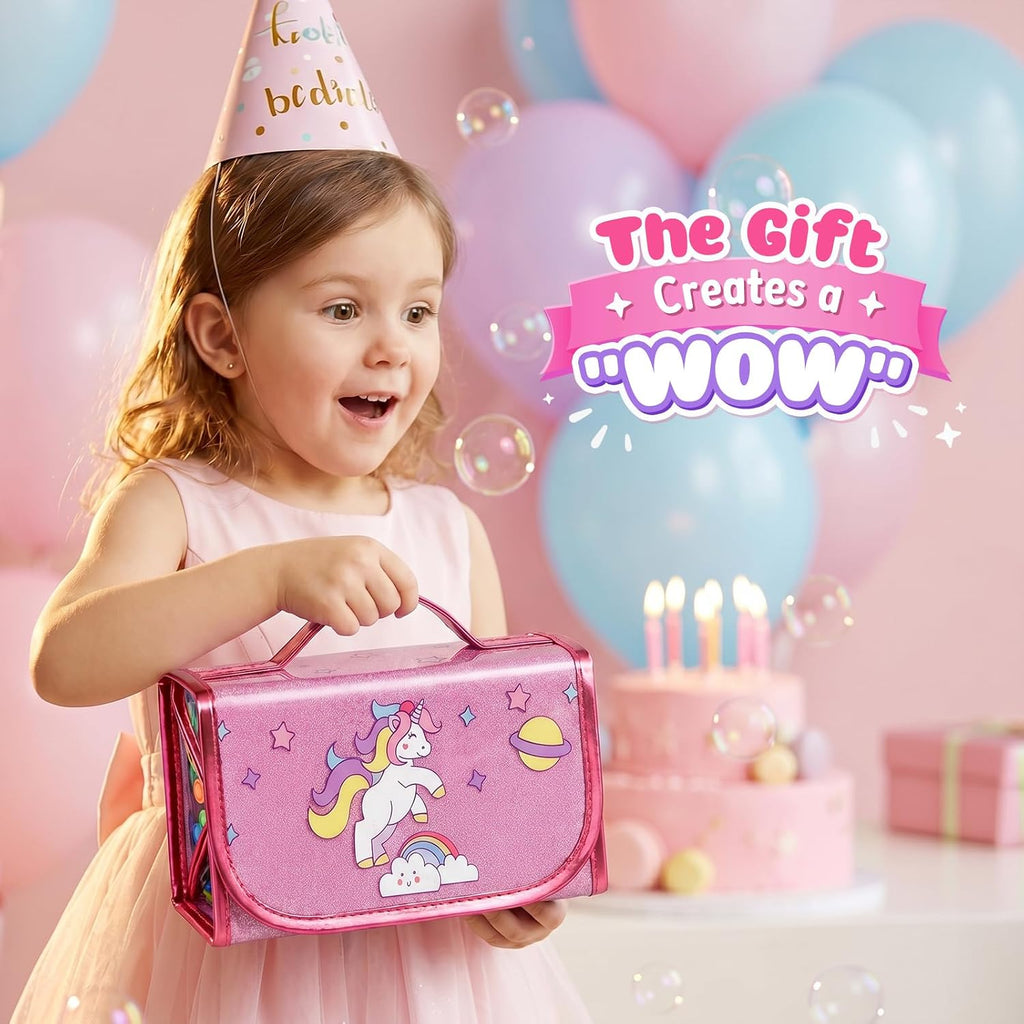 Hot Bee Einhorn Federmäppchen, Einhorn Geschenke Für Mädchen 3-7 Jahre, Filzstifte Glitzerstifte, Bastelset Kinder 3-6 Jahre, Pferde Mädchen Geschenk