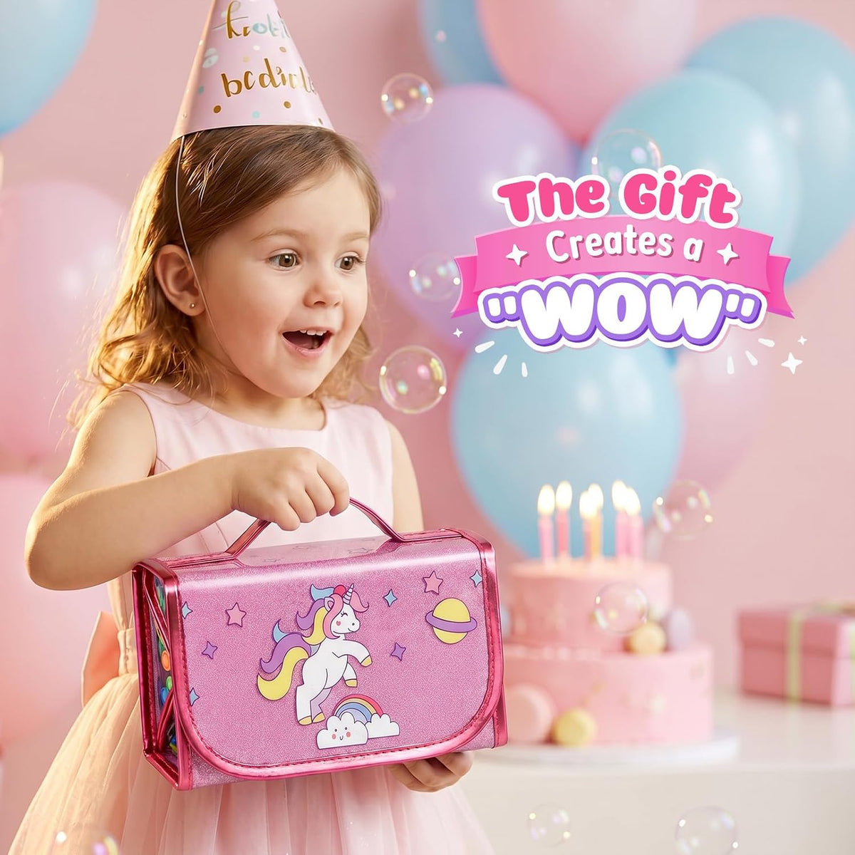 Hot Bee Einhorn Federmäppchen, Einhorn Geschenke Für Mädchen 3-7 Jahre, Filzstifte Glitzerstifte, Bastelset Kinder 3-6 Jahre, Pferde Mädchen Geschenk