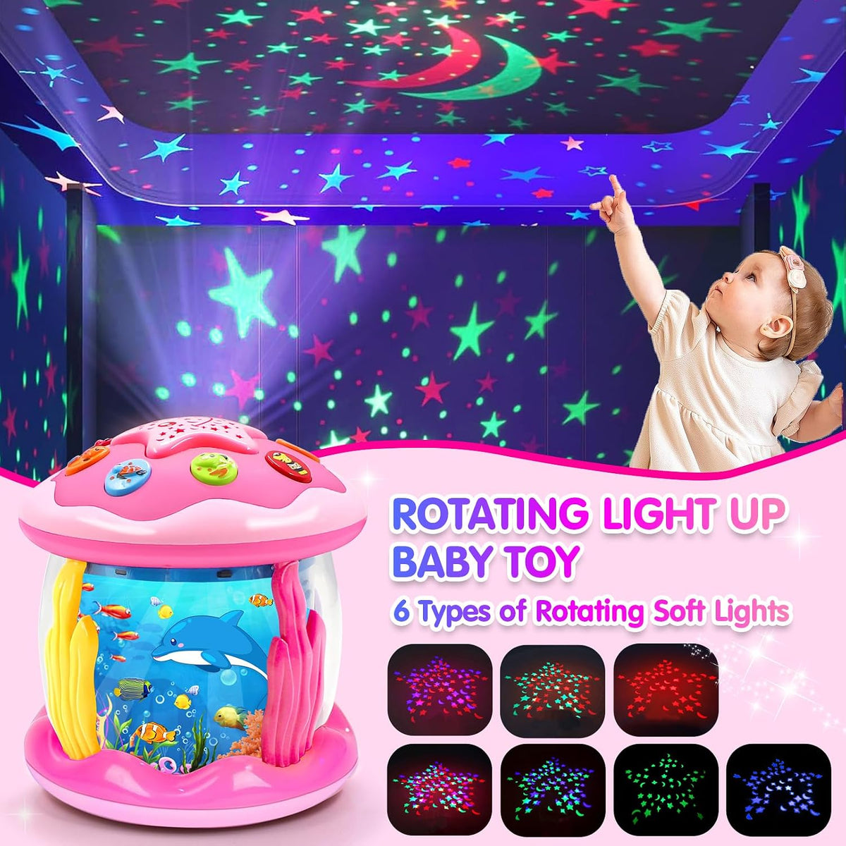 Baby Spielzeug Ab 1 Jahr Mädchen Babyspielzeug Ab 6 12 18 Monate | Drehender Projektor Mit Musik/Licht, Interaktives Baby Geschenk Kinderspielzeug Ab 1 2 Jahr Rühes Lernen Für Kleinkind Junge