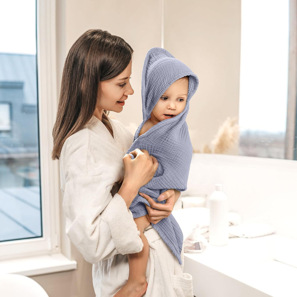 Lulumoon Kapuzenhandtuch Baby Musselin Baumwolle: 76X76Cm Für 0-18 Monate | Oeko-Tex-Zertifiziert - Baby Handtuch Kapuze Weich Und Saugfähig Hält Babys Nach Dem Baden Warm