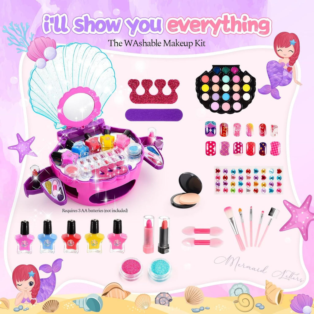 Schminke Kinder Mädchen Spielzeug Ab 3 4 5 6 7 8 9 Jahre, Nagelstudio Kinder Mädchen Geburtstag Geschenk 3-9 Jahre Meerjungfrau Kinderschminke Set 3 4 5 6 7 8 9 Jahre Geschenkideen