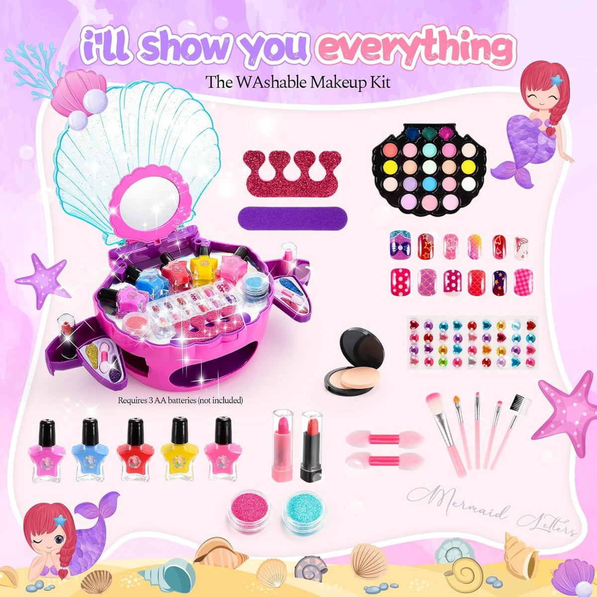 Schminke Kinder Mädchen Spielzeug Ab 3 4 5 6 7 8 9 Jahre, Nagelstudio Kinder Mädchen Geburtstag Geschenk 3-9 Jahre Meerjungfrau Kinderschminke Set 3 4 5 6 7 8 9 Jahre Geschenkideen