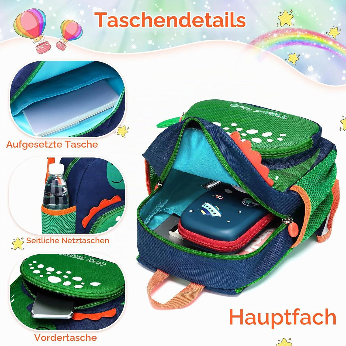 Kinderrucksack Jungen Kleiner Rucksack Kinder Mit Brustgurt, Grün | Leicht Wasserdicht Vorschule Kleinkind, Schulrucksack Dinosaurier, Tagesrucksack, Kindergarten Schultasche Für 1-5 Jahre