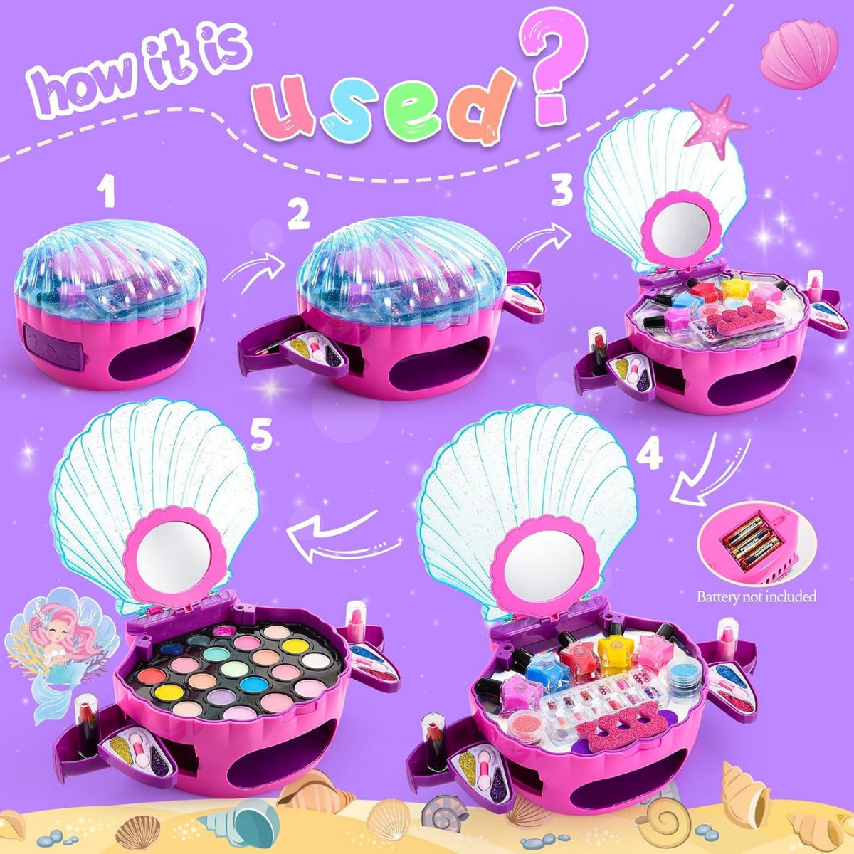 Schminke Kinder Mädchen Spielzeug Ab 3 4 5 6 7 8 9 Jahre, Nagelstudio Kinder Mädchen Geburtstag Geschenk 3-9 Jahre Meerjungfrau Kinderschminke Set 3 4 5 6 7 8 9 Jahre Geschenkideen