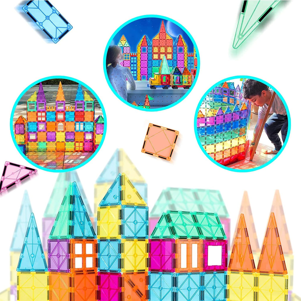 100PCS Magnetische Bausteine Mit 2 Autos Magnetbausteine Kinder Magnetspiel Montessori Magnet Bausteine Magnetic Tiles Building Blocks Weihnachts Magnete Geschenk Spielzeug Ab 3 4 5 6 7+ Junge Mädchen