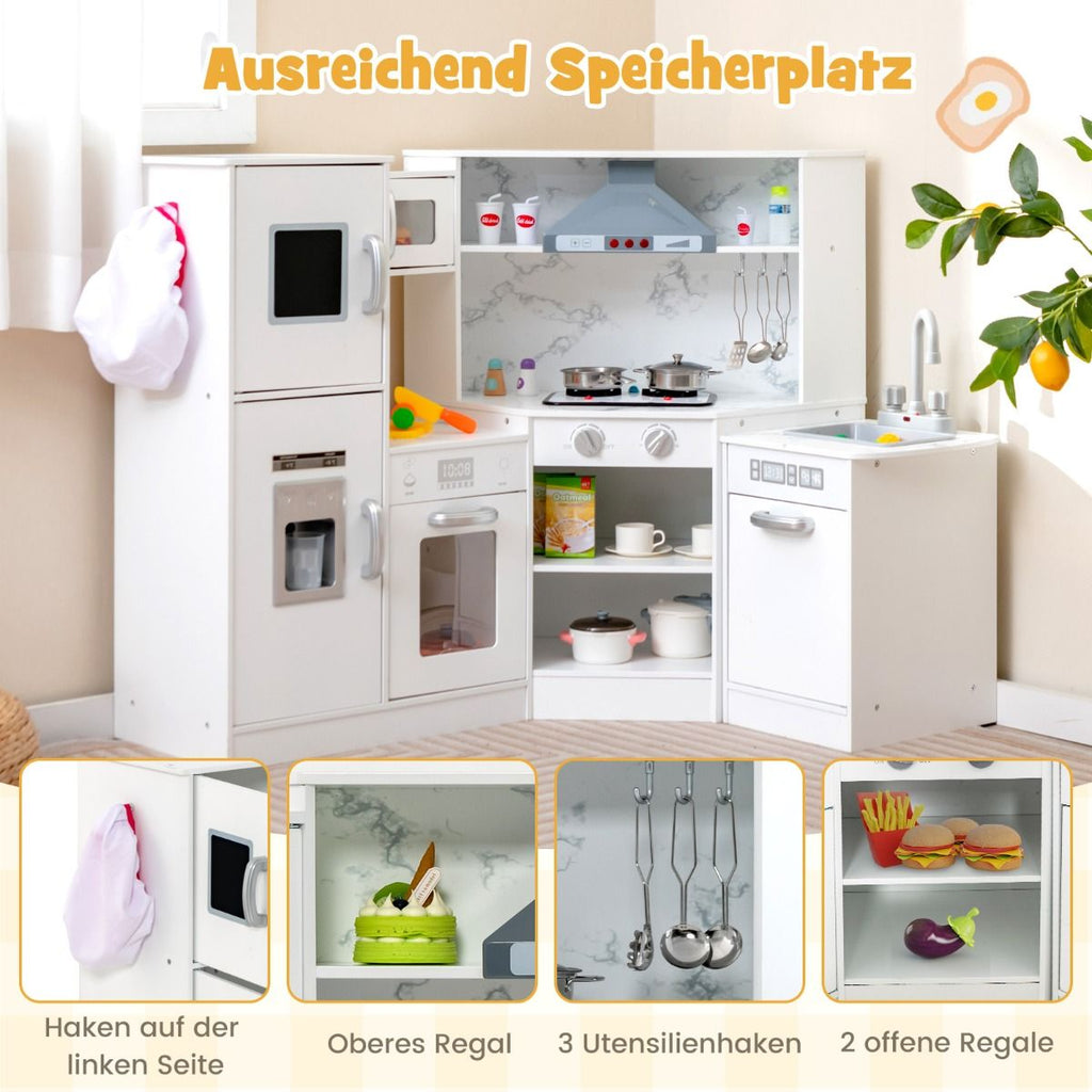 Holz Eck Kinderküche Mit Licht & Sound & Tafel & Zubehör Kinderküche Spielküche Holzküche