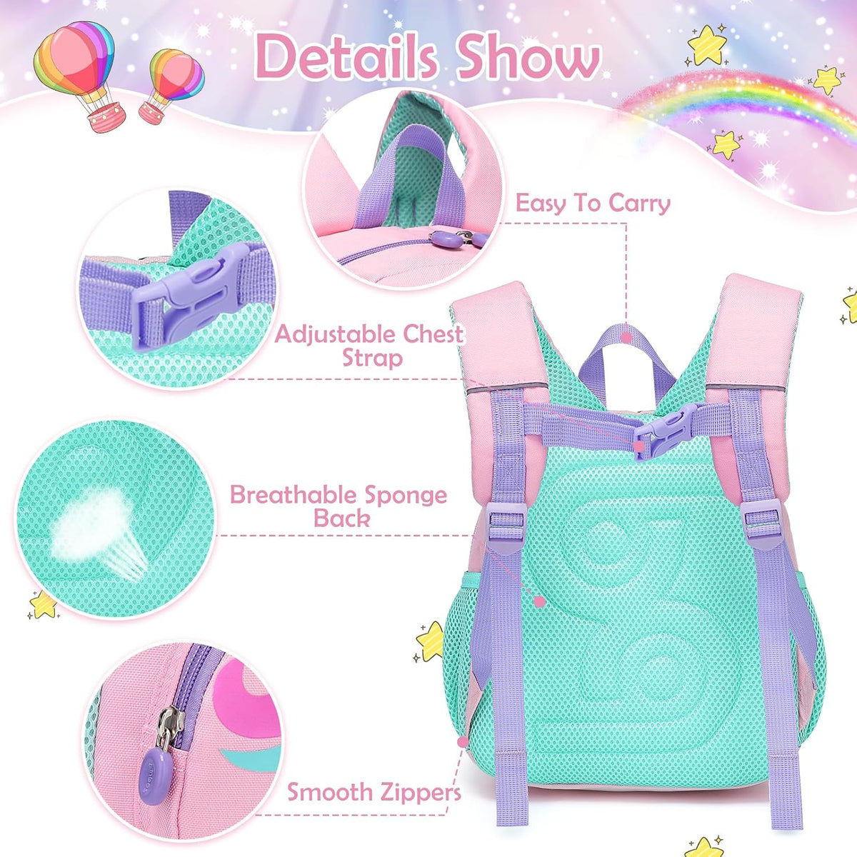 Kinderrucksack Mädchen Kleiner Rucksack Kinder Mit Brustgurt, Rosa | Leicht Wasserdicht Vorschule Kleinkind, Schulrucksack Einhorn, Tagesrucksack, Kindergarten Schultasche Für 1-5 Jahre