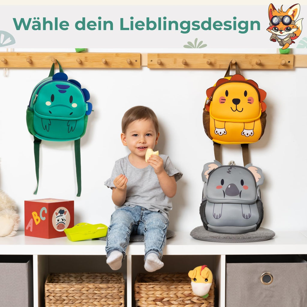 REISERACKER Kindergartenrucksack Ab 1 Jahr Mit Tiermotiv Für Kita – Grün | Wasserabweisend & Kratzfest Mit Reflektoren – Zwei Hauptfächer, Namensschild & Kinderfreundlicher Reißverschluss
