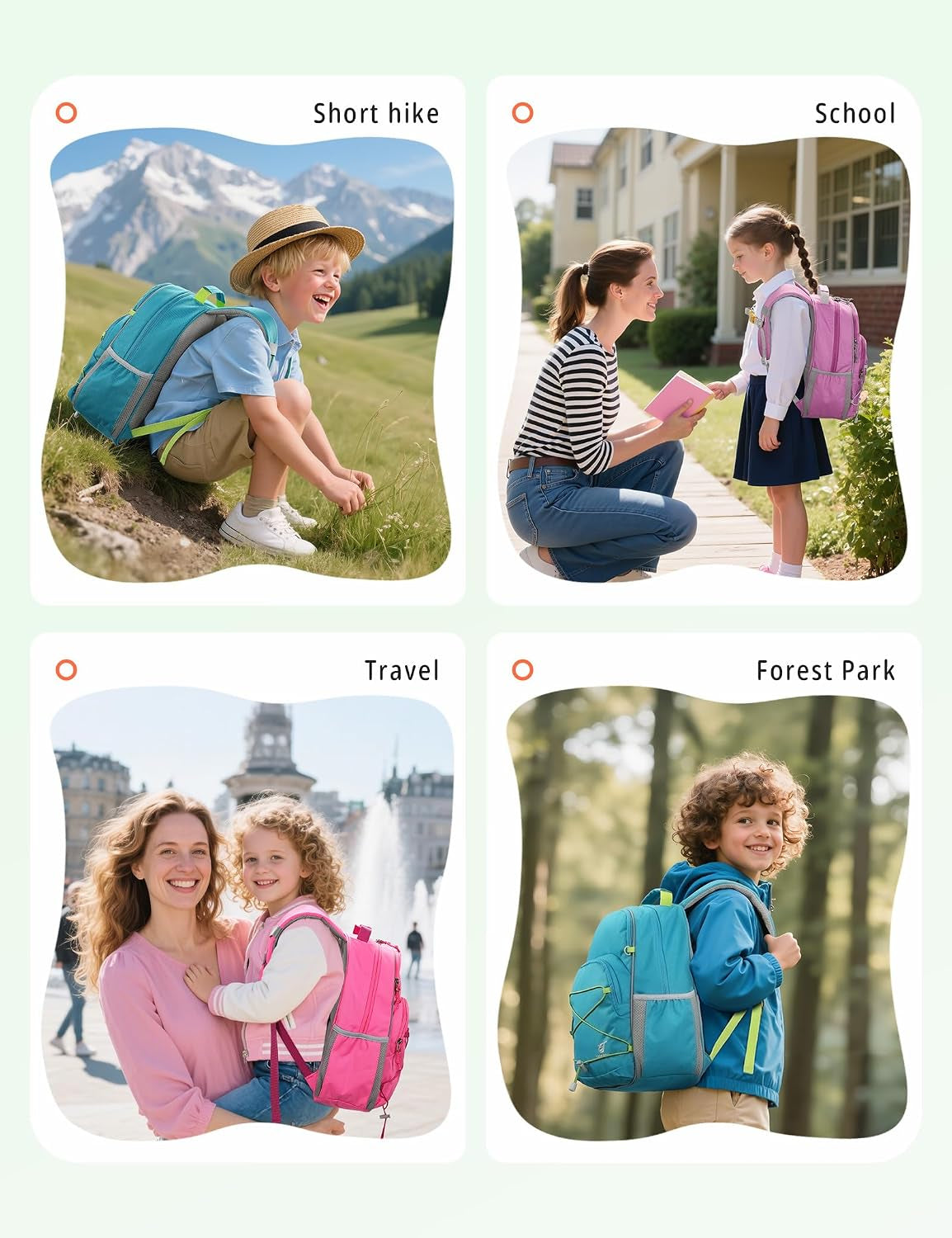 SKYSPER Rucksack Kinder 12L, Kinder Wanderrucksack Ab 6-10 Jahre | Kindergartenrucksack Mit Brustgurt Für Brotdose, Kindergarten, Schule, Ausflüge Und Wanderungen,Grün