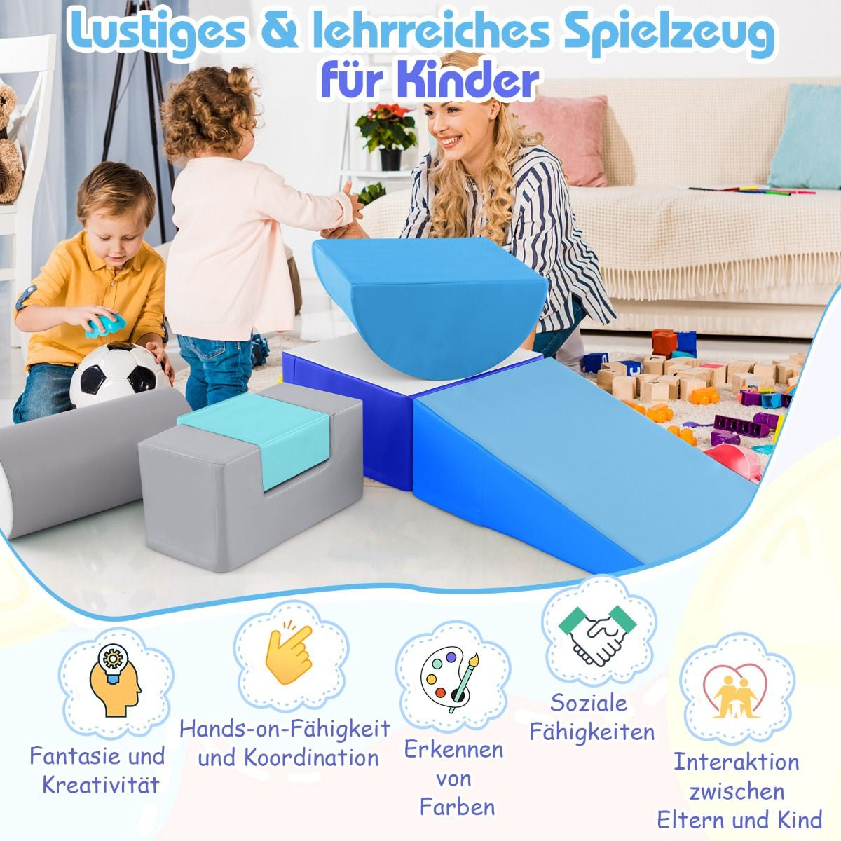 6 STK. Schaumstoffbausteine Riesenbausteine Zum Toben Und Klettern Softbausteine Aus Schaumstoff