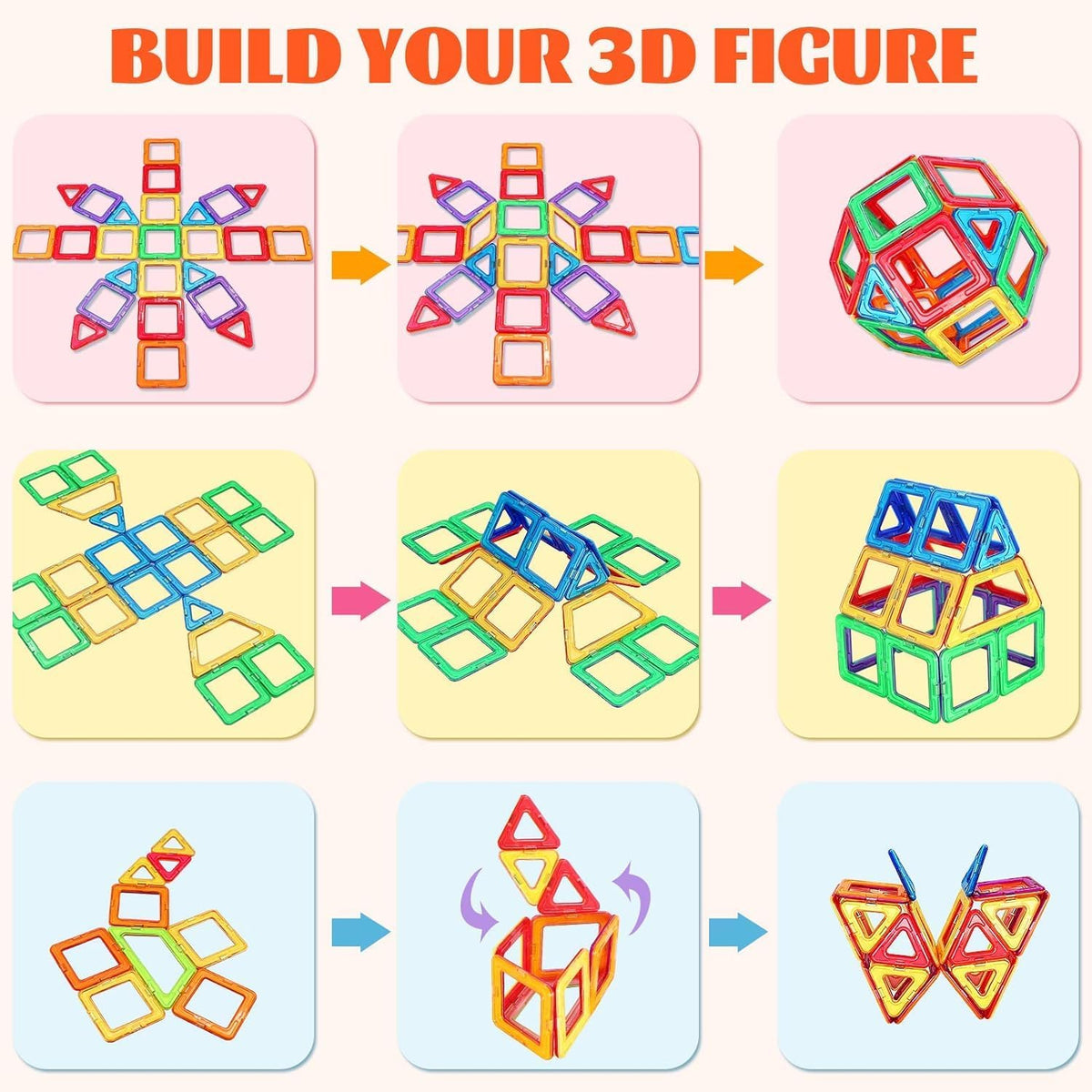 Magnetische Bausteine 48PC Kinder Magnetbausteine Spielzeug Ab 3+ | Magnetspiel Lernspiele Kinderspielzeug Für Kinder Alter Von 3 4 5 6 Jahre Mädchen Junge,Weihnachten Geburtstagsgeschenke