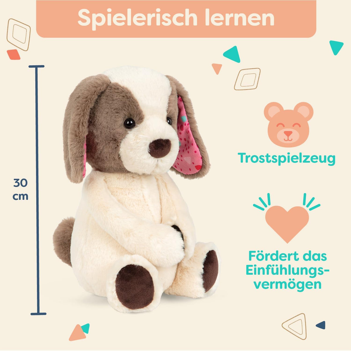 B. Toys Happyhues Cupcake Pup, Waschmaschinenfester Plüschhund | Kuschelweicher Plüschwelpe Mit Cremefarbenem Fell, Kirsch-Pinken Ohren Mit Konfetti-Print Und Schokoladenpfoten, 0+ Monate