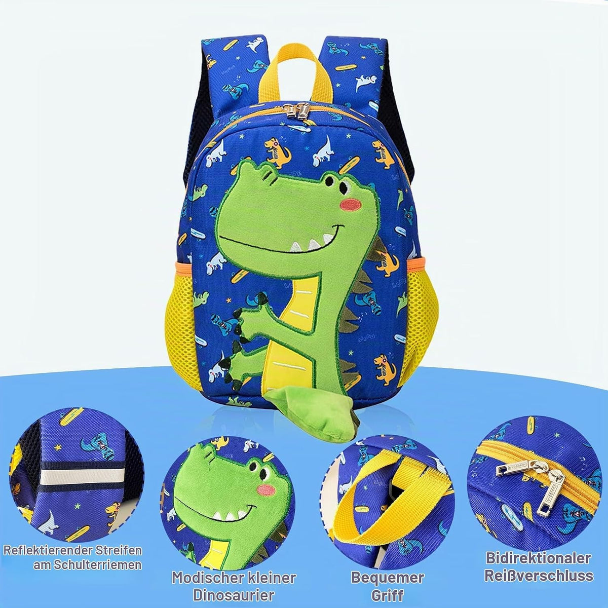 Dino Rucksack Für Kindergarten, Jungen 2-3 Jahre, Mit Brustgurt, Kindergartenrucksack (Blue)